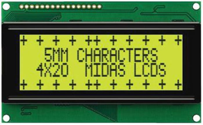 Midas MC42005A6W-SPTLY A Alphanumeric LCD Display Black, Blue, 4 Rows by 20 Characters, Transflective