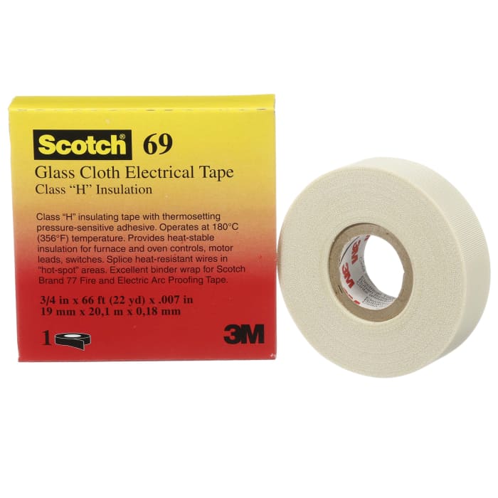 3M Scotch 69 Scotch 69 Cloth Tape, 33m x 19mm, White, Glass Finish