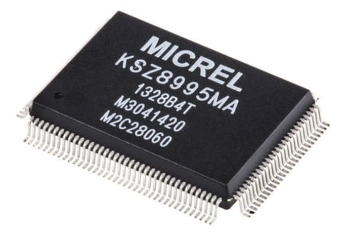 Micrel KSZ8895MQXIA Ethernet Switch, MII, 10 Mbit/s, 100 Mbit/s 1.8 V, 2.5 V, 3.3 V, 128-Pin PQFP
