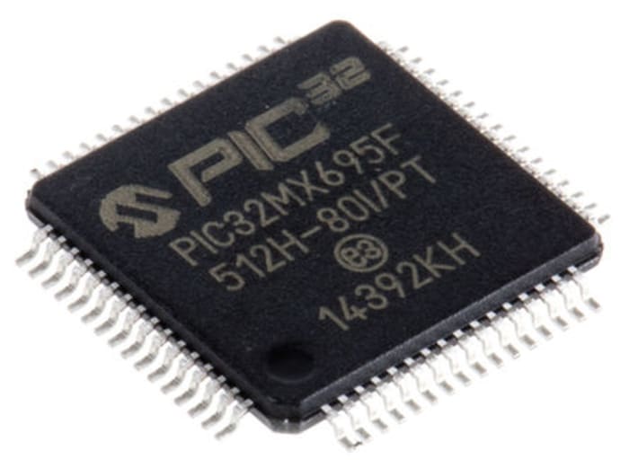 Microchip, 32bit PIC, PIC32MX Microcontroller, 80MHz, 12 kB, 512 kB Flash, 64-Pin TQFP