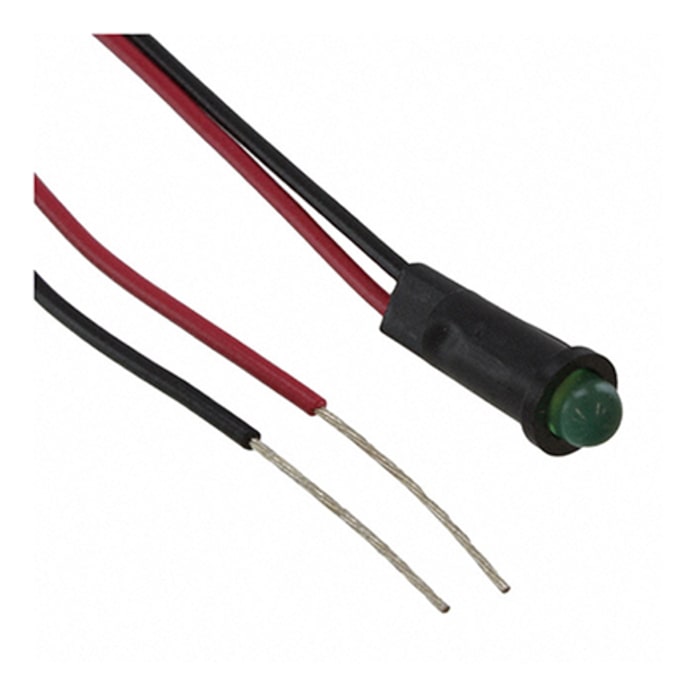 Dialight Green Indicator, 2.1V, 4mm Mounting Hole Size, Lead Wires Termination