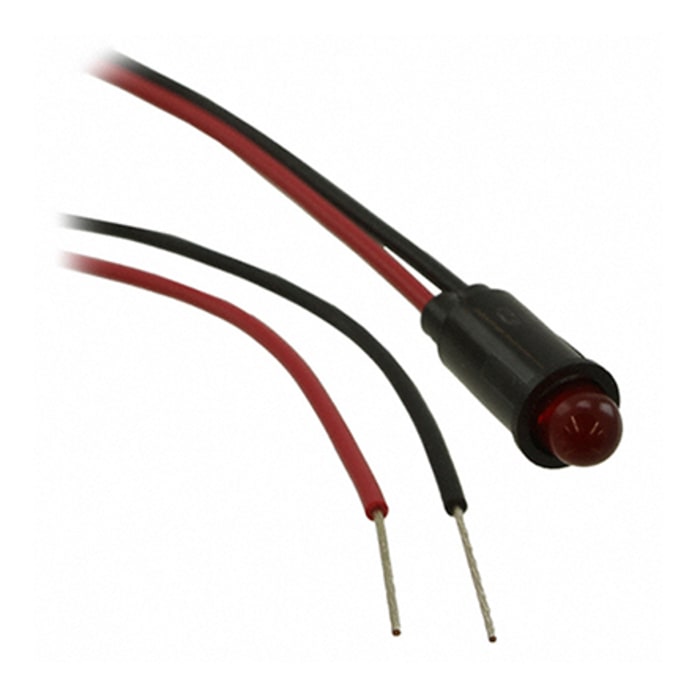 Dialight Red Indicator, 2.2V dc, 6.4mm Mounting Hole Size, Lead Wires Termination