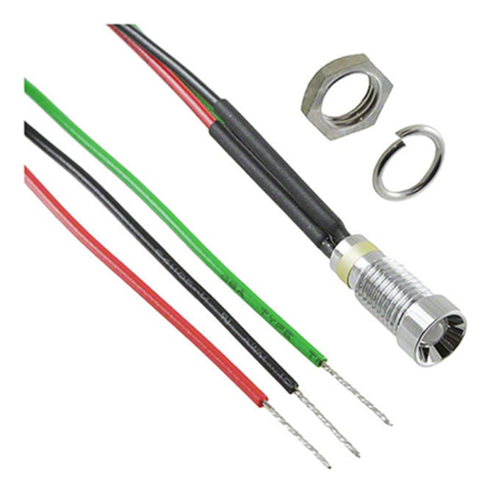 Dialight Green, Red Panel LED, 6V dc, 6mm Mounting Hole Size, Lead Wires Termination