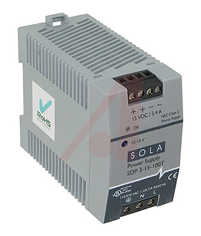 Sola SDP Switched Mode DIN Rail Power Supply, 85 → 264 V ac / 90 → 375V dc ac, dc Input, 15V dc dc