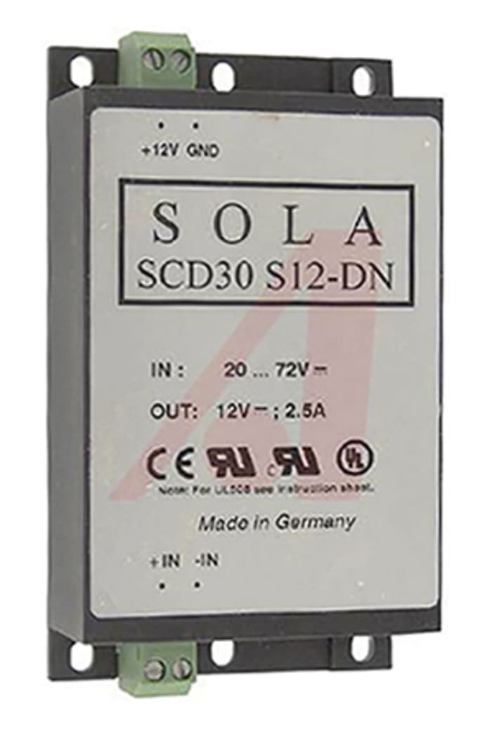 SolaHD SCD Non-Isolated DC-DC Converter, 12V dc/ 2.5A Output, 20 → 72 V dc Input, 30W, Chassis Mount, DIN Rail