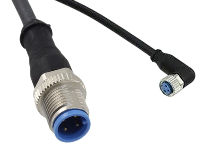 TE Connectivity Right Angle Female 4 way M12 to Straight Male 4 way M12 Sensor Actuator Cable, 1.5m