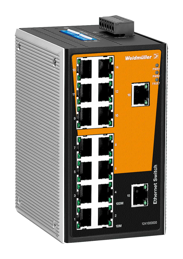 1241000000 Weidmuller Weidmuller Switch, 16 RJ45 port DIN Rail Mount 8936809 RS