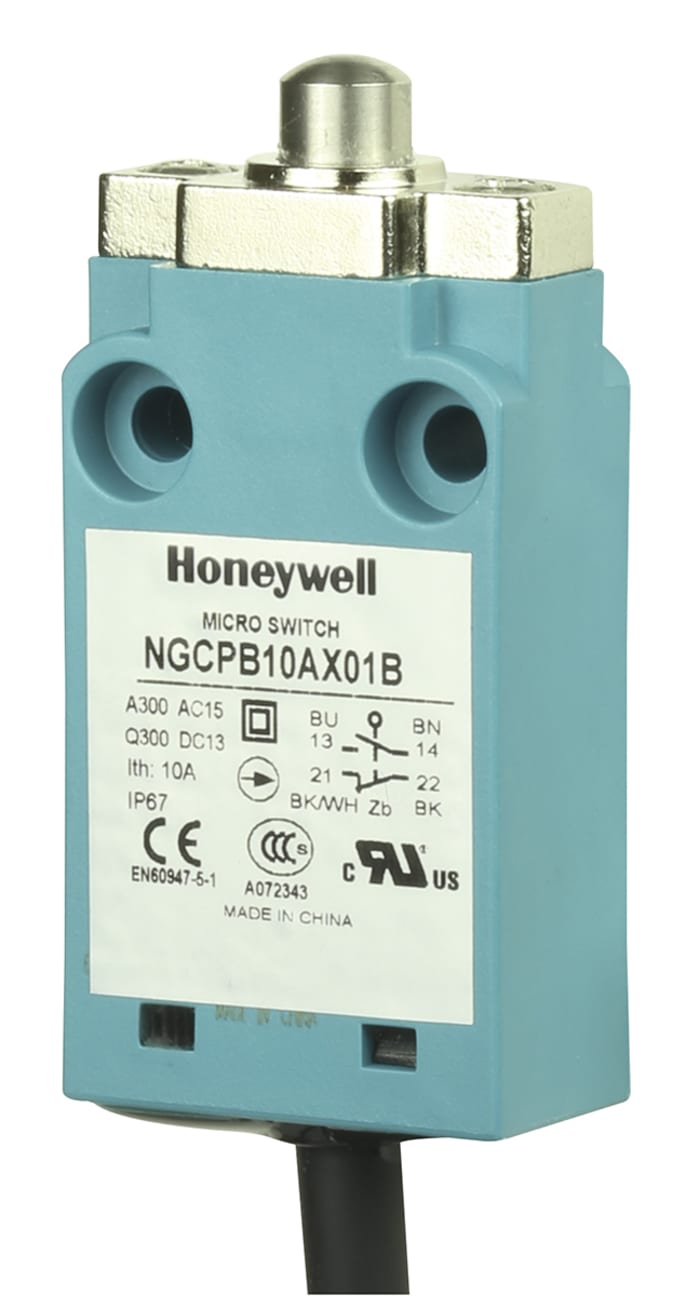 Honeywell NGC Series Plunger Limit Switch, NO/NC, IP67, SPDT, Plastic Housing, 240V ac Max, 6A Max