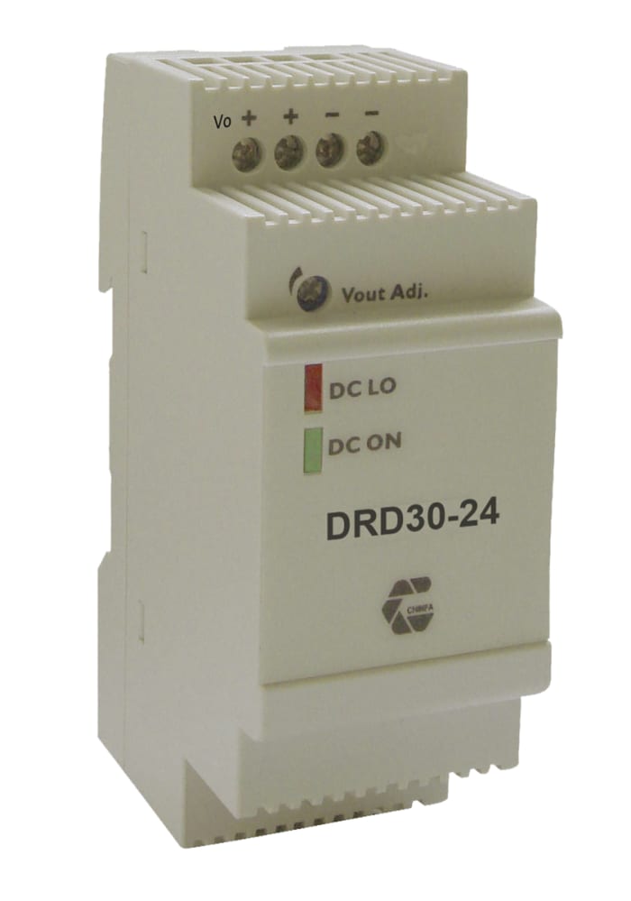 Chinfa DRD30 DC-DC Converter, 24V dc/ 1.25A Output, 9 → 36 V dc Input, 30W, DIN Rail Mount, +71°C Max Temp -40°C