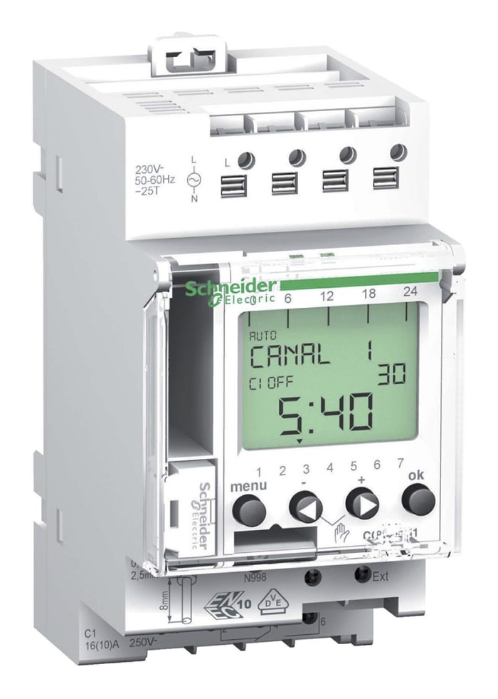 Interrupteur horaire pour rail DIN Schneider Electric, 230 V c.a. 1 canal