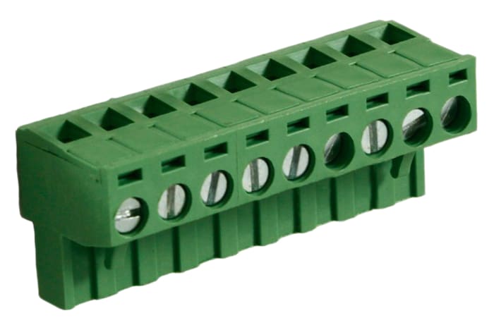 RS PRO, 5mm Pitch, 9 Way, Right Angle, Pluggable Terminal Block, Plug, Through Hole, Screw Termination