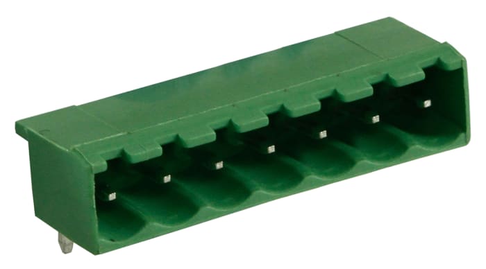 Bloques terminales enchufables CTB9352 a 90° RS PRO de 7 contactos 1 filas, paso 5.0 mm, de color Verde