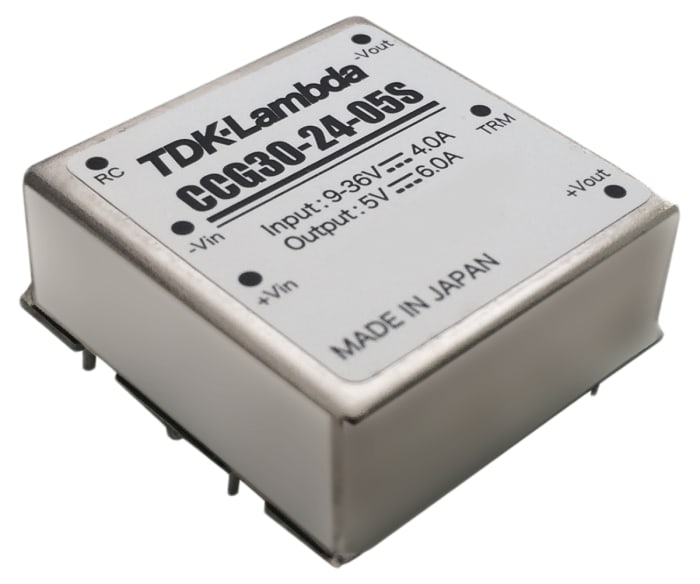 TDK-Lambda CCG 30 DC-DC Converter, 3.3V dc/ 7A Output, 9 → 36 V dc Input, 23.1W, Through Hole, +85°C Max Temp
