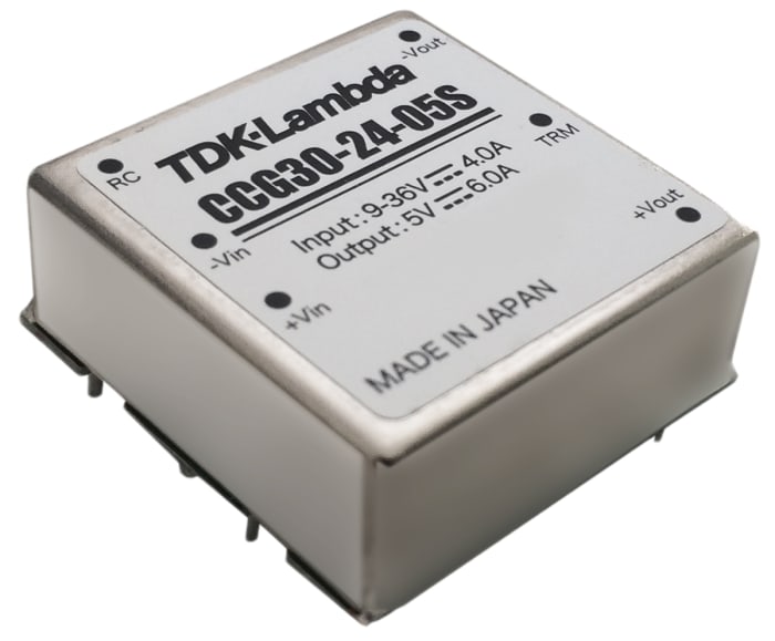 TDK-Lambda CCG 30 DC-DC Converter, 5V dc/ 6A Output, 9 → 36 V dc Input, 30W, Through Hole, +85°C Max Temp -40°C
