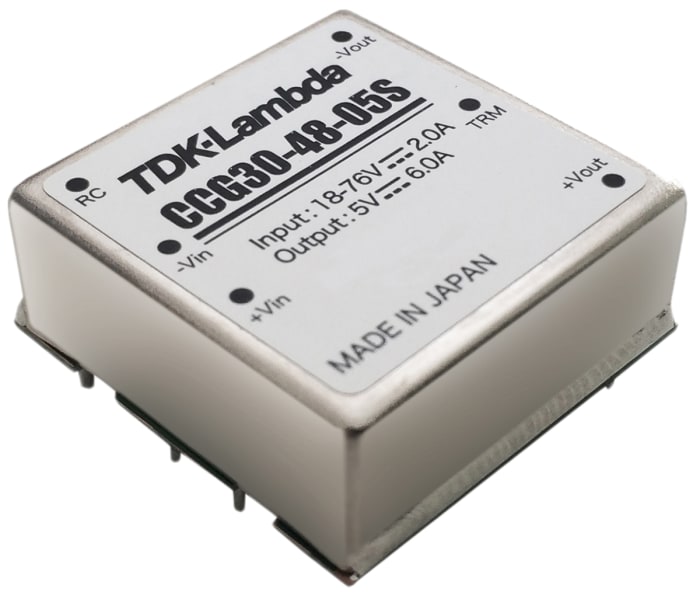 TDK-Lambda CCG 30 DC-DC Converter, 5V dc/ 6A Output, 18 → 76 V dc Input, 30W, Through Hole, +85°C Max Temp -40°C