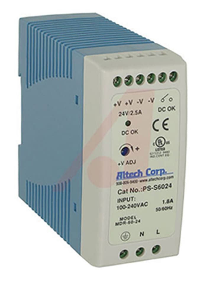 Alimentation pour rail DIN Altech, série PS-S60, 230V c.a.in, 12V c.c.out 5A, 60W
