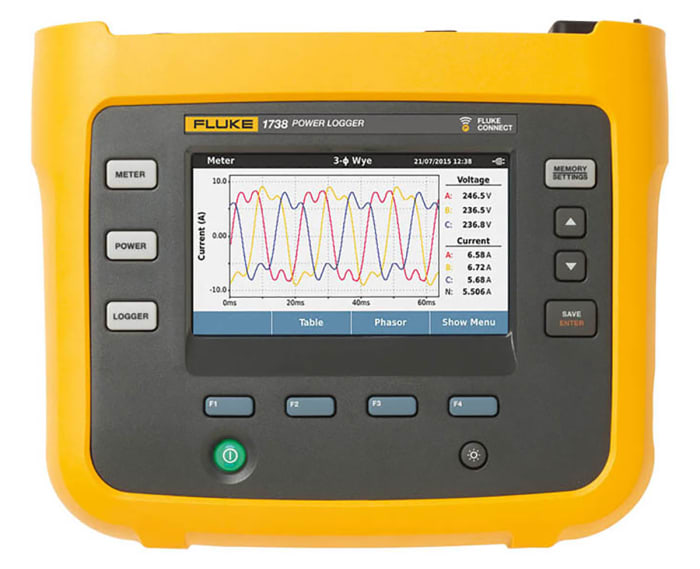 Fluke 1738 Three Phase Power Energy Monitor & Logger, Bluetooth, USB, Wi-Fi, 4 Input Channel(s)
