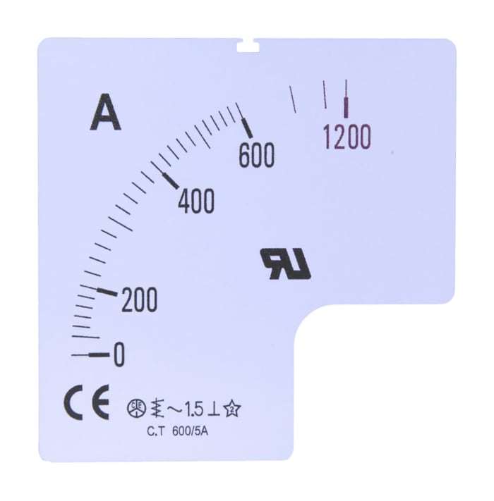 RS PRO 50A Meter Scale For Use With 72 x 72 Analogue Panel Ammeter