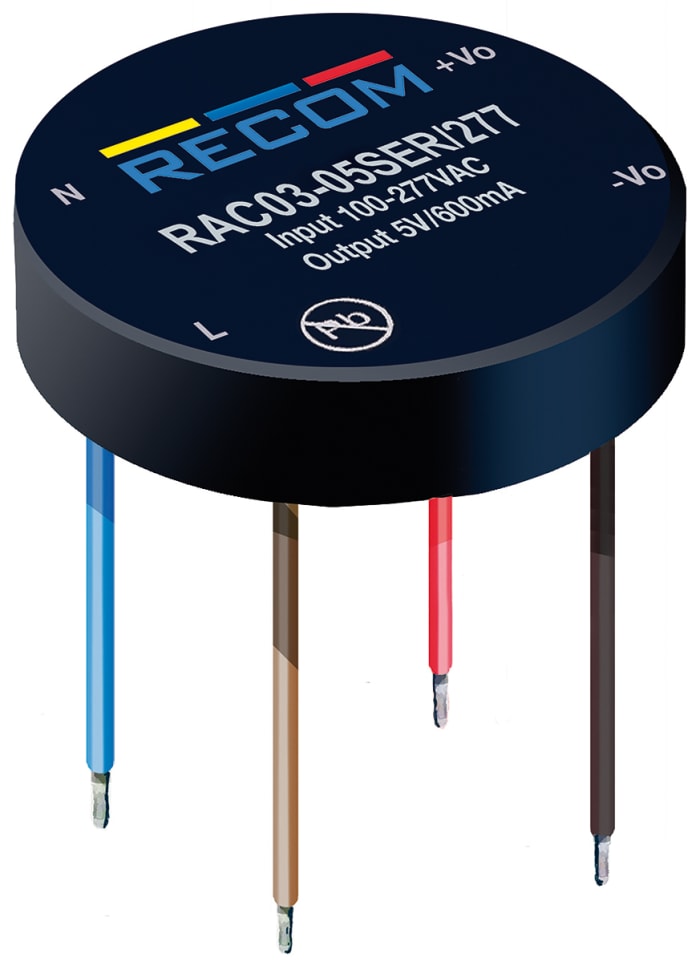 Recom Switching Power Supply, RAC03-24SER/277, 24V dc, 125mA, 3W, 1 Output, 120 → 430 V dc, 85 → 305 V ac