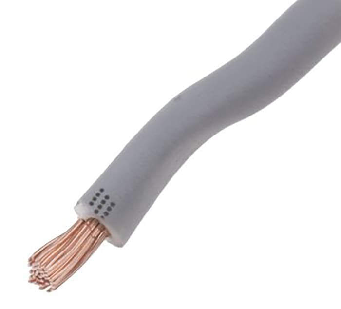 Cable de conexión RS PRO, área transversal 6 mm² Filamentos del Núcleo 75/0,3 mm Gris, 750 V, long. 100m, H07V-K, 16 AWG