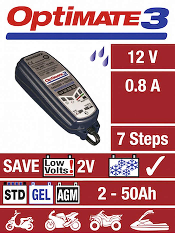 TM432 TecMate, TecMate OptiMate 3 Battery Charger For Lead Acid 12 V 12V  800mA with UK plug, 905-3592