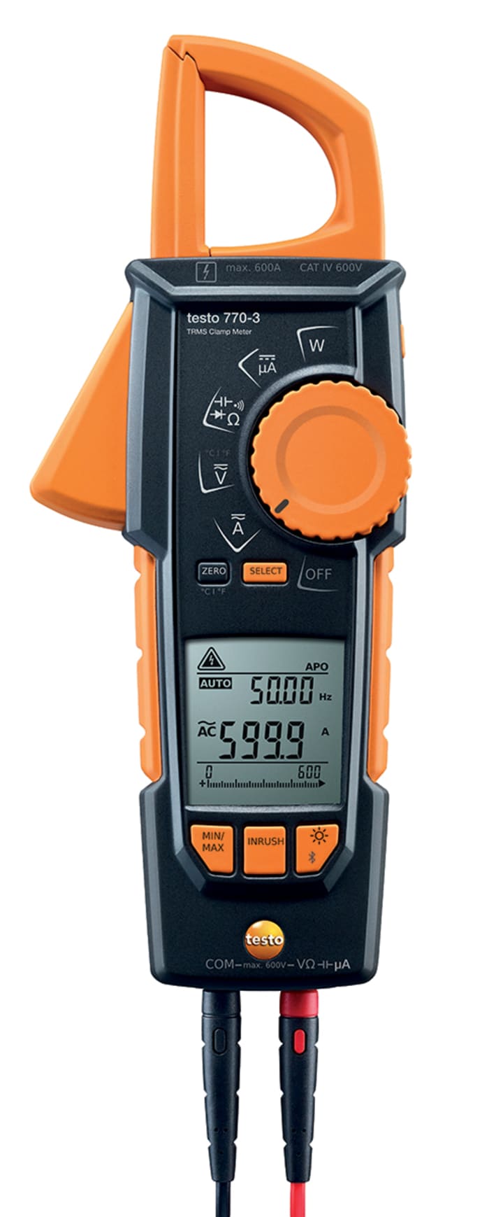 Testo 770-3 Clamp Meter Bluetooth, 600A dc, Max Current 600A ac CAT III 1000V