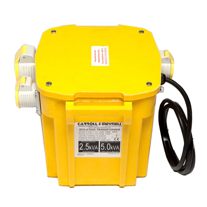 Transformateur de sécurité Carroll &amp; Meynell 2.5kVA, primaire 230V c.a., secondaire ±55V c.a., 1 x 32 A, 2 x 16 A