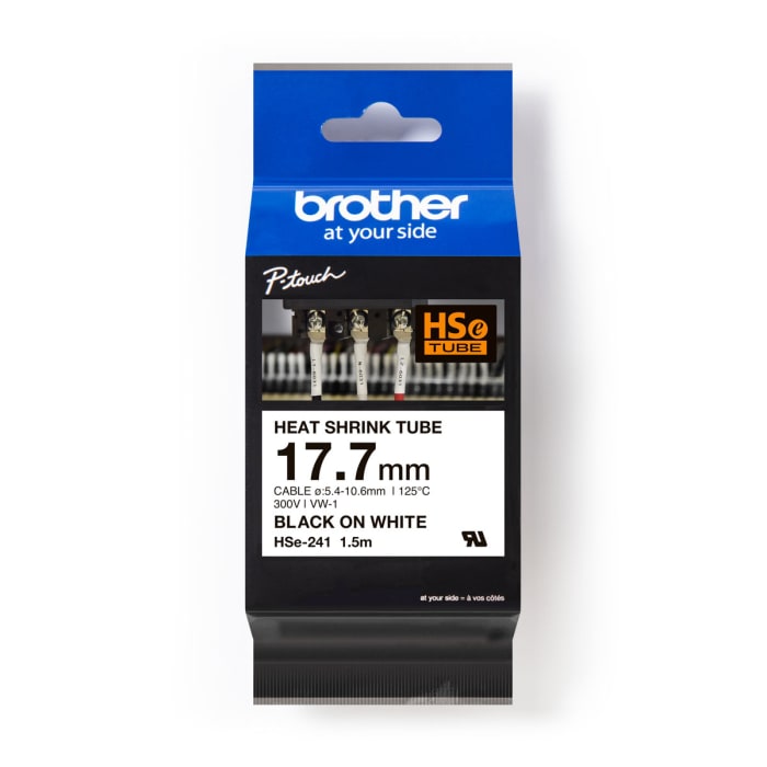 Brother HSE Black on White Label Printer Tape, 1.5 m Length, 17.7 mm Width