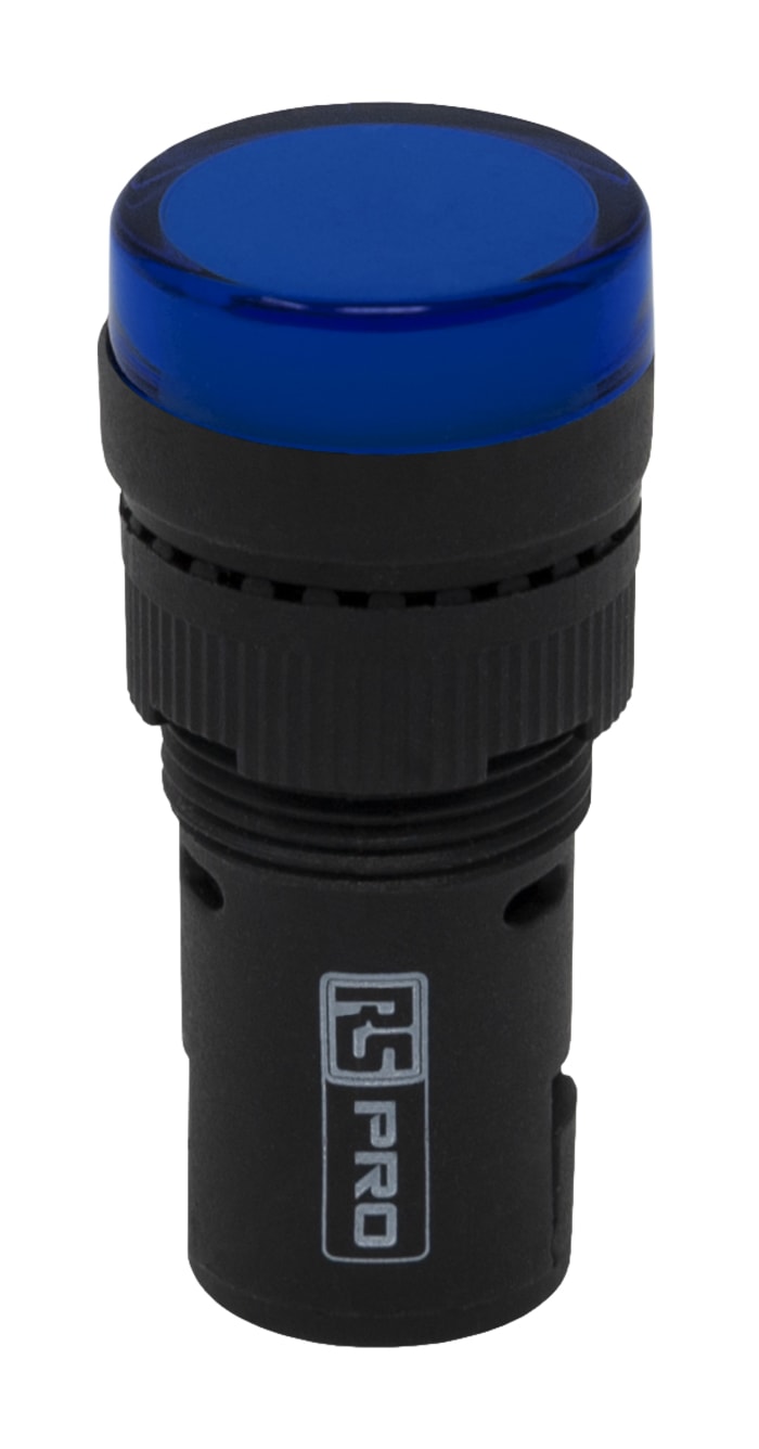 RS PRO RS PRO Panel Mount Blue LED Pilot Light 16mm Cutout IP40 Round 230V ac 909 2421 RS Components