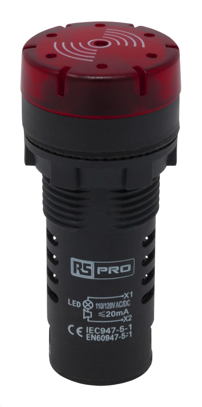 RS PRO, Kırmızı LED'li Alıcılı Komple Kılavuz Lambası, Yuvarlak, 20 mA, 22mm, IP30, 120 V ac/dc