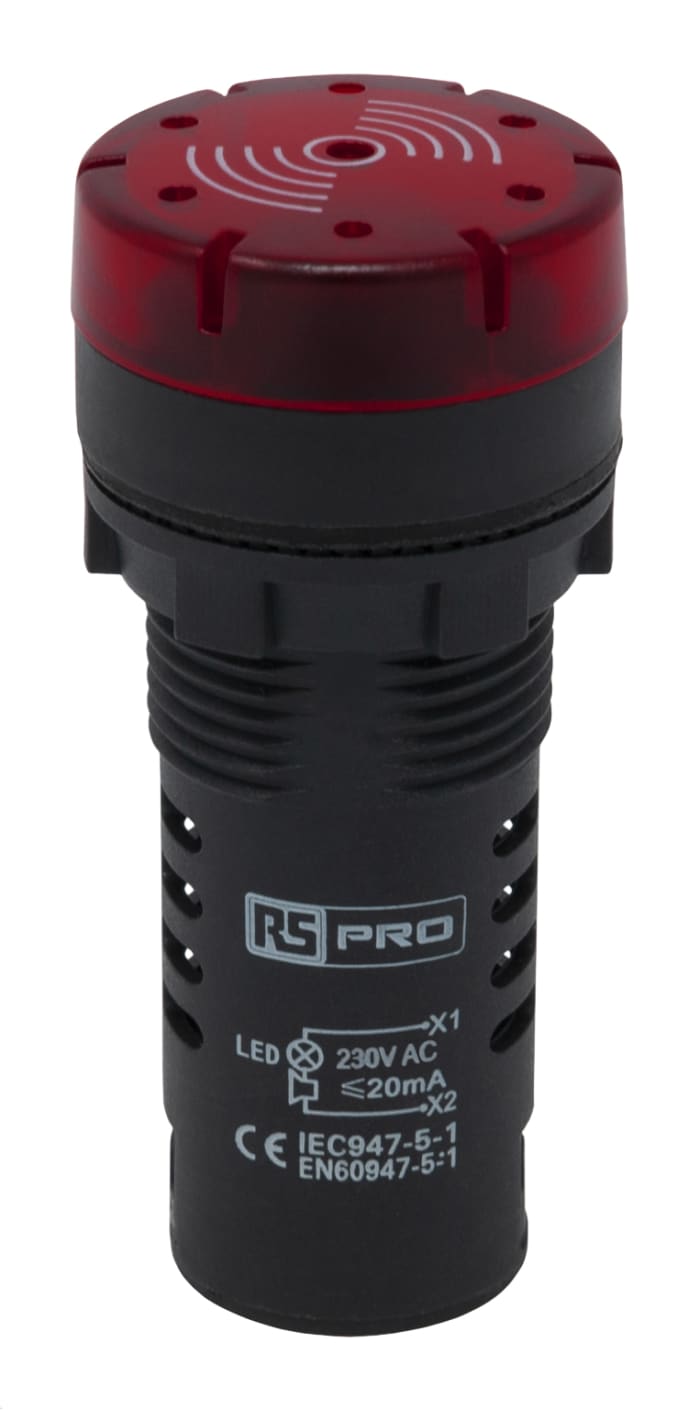 RS PRO, Kırmızı LED'li Alıcılı Komple Kılavuz Lambası, Yuvarlak, 20 mA, 22mm, IP30, 230 V ac