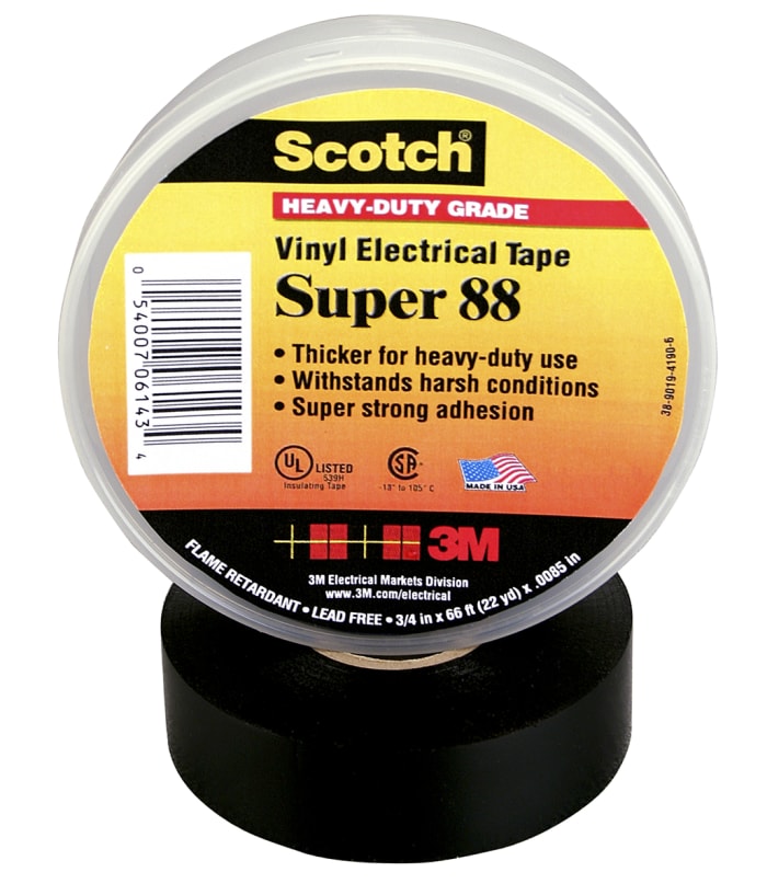 Super 88 19mm x 20 m 3M 3M Scotch Super 88 Black PVC Electrical Insulation Tape, 19mm x 20m