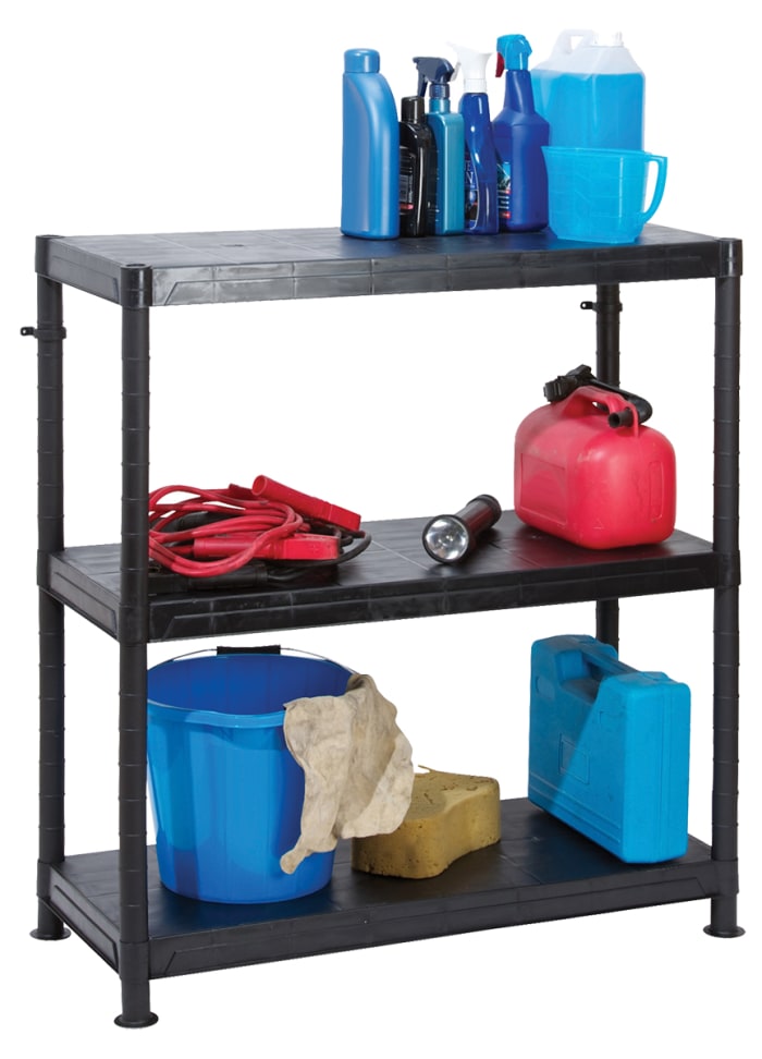 RS PRO Black 3 Shelf Plastic Shelving Unit, 970 mm x 900 mm, 400 mm, 50 kg Load