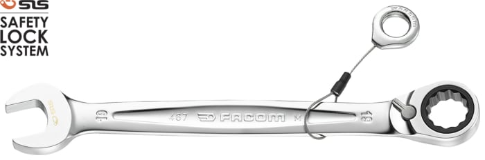 Facom Combination Ratchet Spanner Satin Chrome Height Safe, 288 mm Overall 6-46 mm