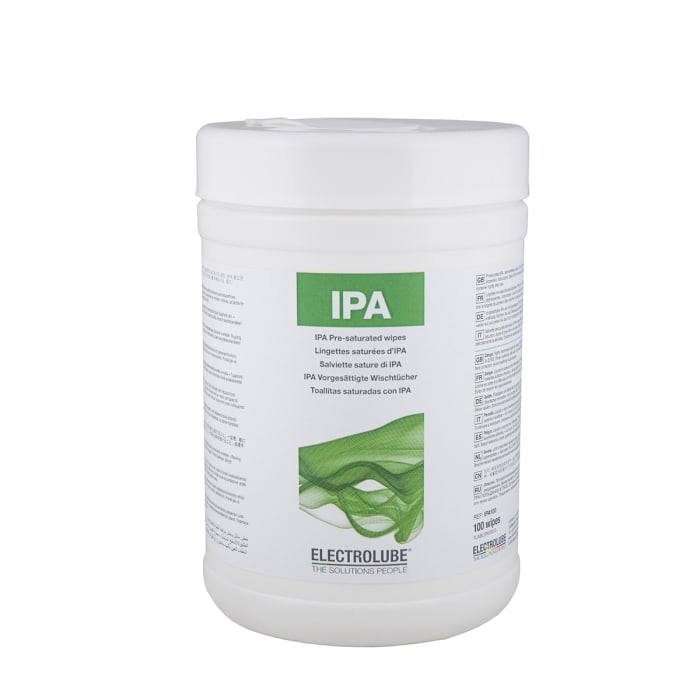 Toallitas presaturadas de alcohol isopropílico Electrolube IPA100, Tubo de 100 Wipes