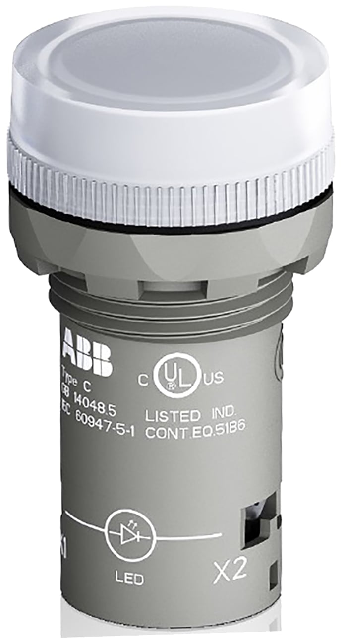 ABB, Panel Mount Clear LED Pilot Light, 22mm Cutout, Round, 230V ac