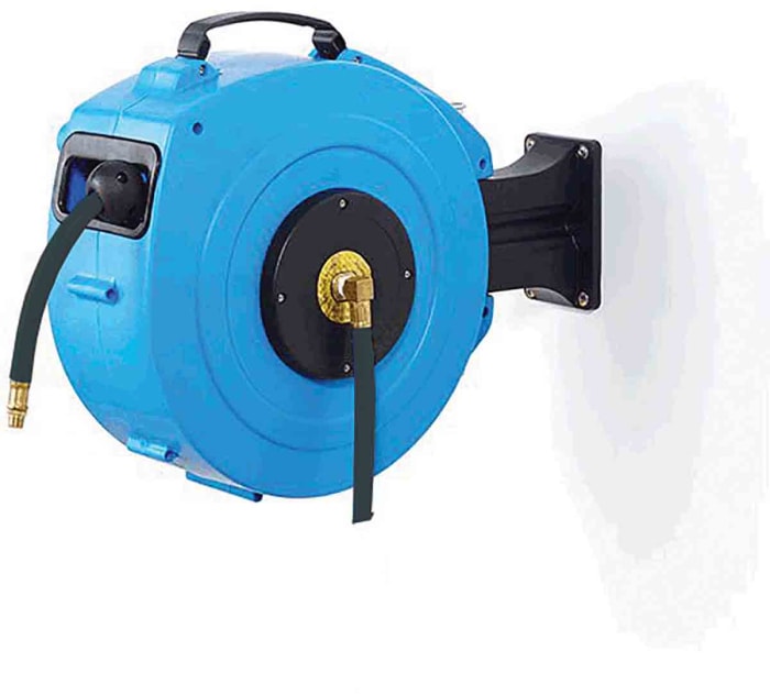 RS PRO, BSPT de 1/4 pulg., Ø tubo int. 10mm, long. 15m, 13,8 bar, retracción automática, Montaje en pared