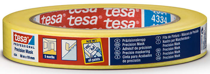 Ruban de masquage Tesa 4334 Jaune, en Papier extra-fin, 19mm x 50m
