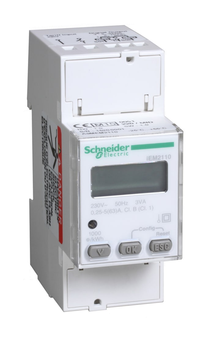 Medidor de energía Schneider Electric serie Acti 9 iEM2000, display LCD, con 8 dígitos, 1 fase