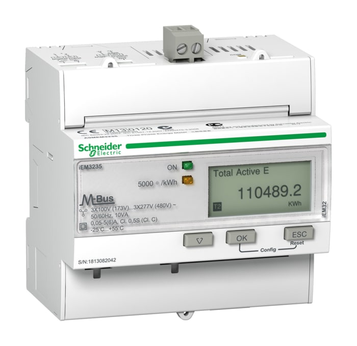 Medidor de energía Schneider Electric serie Acti 9 iEM3000, display LCD, con 8 dígitos, 3 fases