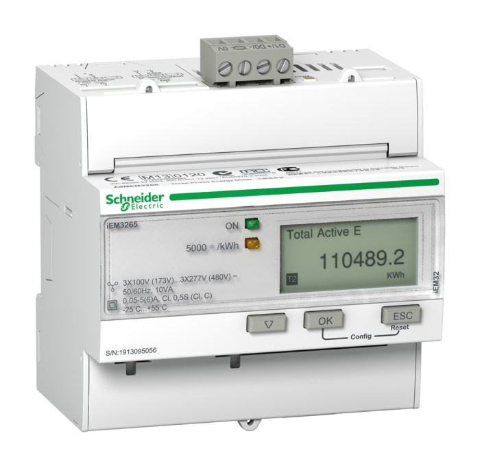 Medidor de energía Schneider Electric serie Acti 9 iEM3000, display LCD, con 8 dígitos, 3 fases