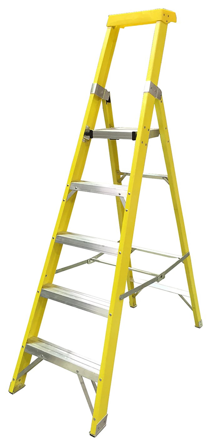 RS PRO Fibreglass 5 steps Step Ladder, 1.18m platform height