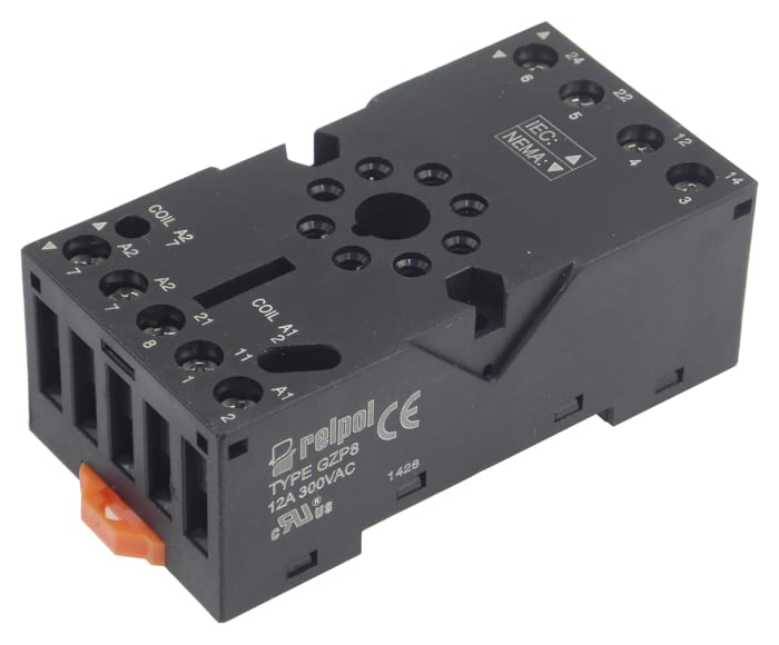 Relpol 8 Pin 300V ac DIN Rail Relay Socket, for use with R15 Relay