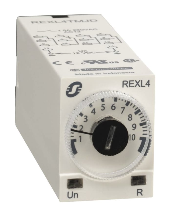 Relais temporisé Schneider Electric, 12V c.c., Enfichable