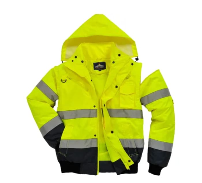 Chaqueta acolchada tipo aviador de alta visibilidad para hombre Portwest de color Amarillo, talla L, impermeable