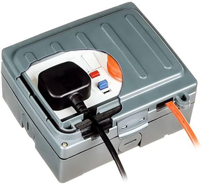 Theben / Timeguard 13A, BS Fixing, Active, 2 Gang RCD Socket, Thermoplastic, Surface Mount, Switched, IP66, Outdoor,
