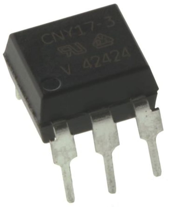 Optoacoplador Vishay CNY de 1 canal, Vf= 1.65V, Viso= 5 kVrms, IN. DC, OUT. Transistor, mont. pasante, encapsulado DIP,
