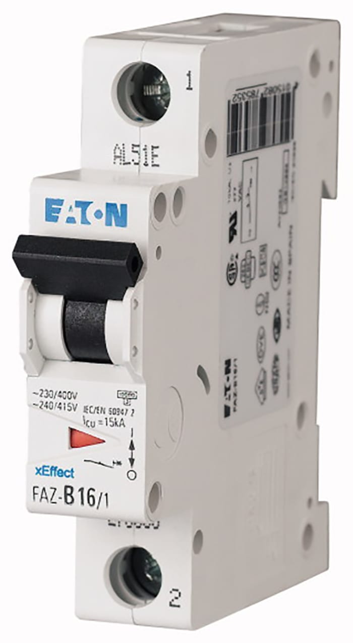 Eaton xEffect MCB, 1P, 16A Curve B, 240V AC, 48V DC, 10 kA Breaking Capacity
