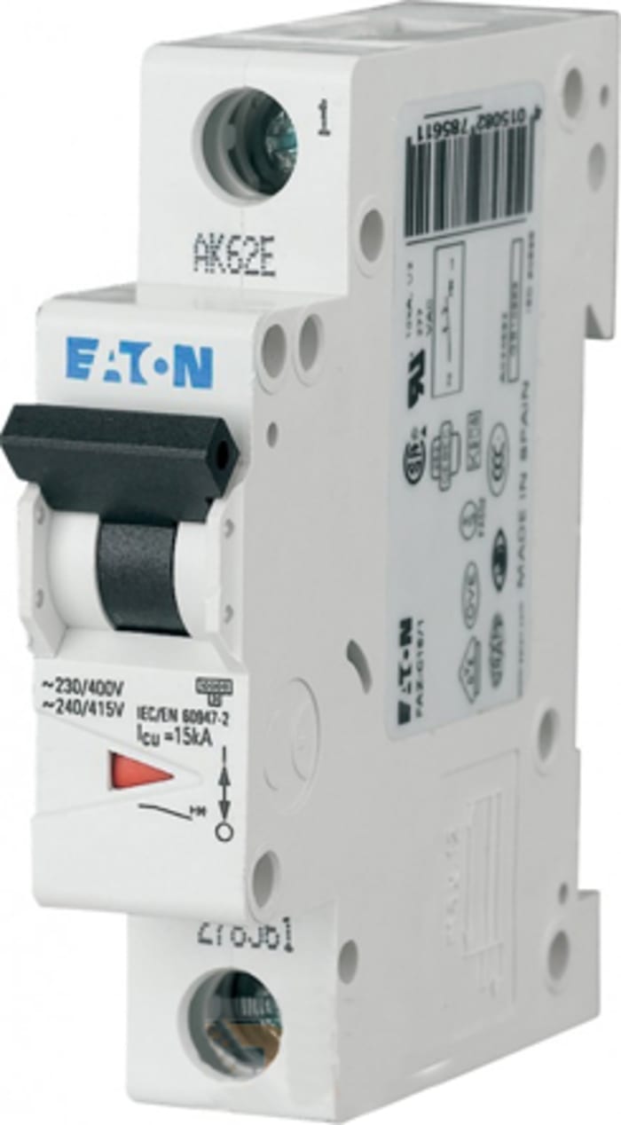 Eaton xEffect FAZ Miniature Circuit Breaker, 1-Pole, 40A, Type D, 240V ac AC, 48 V dc DC, 10 kA Breaking Capacity