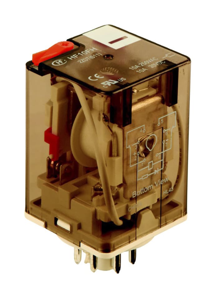 Hongfa Europe GMBH Plug In Power Relay, 230V ac Coil, 10A Switching Current, DPDT